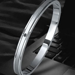 MEENAZ Men Stainless Steel Silver-Plated American Diamond Kada Bracelet-image-76