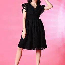 SMERA MART Embroidered Flutter Sleeve Fit & Flare Dress-picture-56