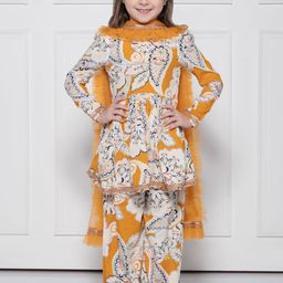 THE PONY & PEONY CO. Girls Floral Printed Pure Cotton Kurta with Palazzos & Dupatta-image-85