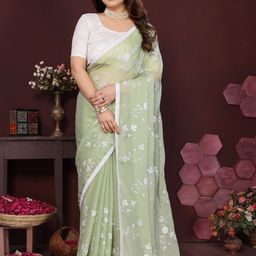 DIVASTRI Floral Embroidered Poly Chiffon Saree-image-48