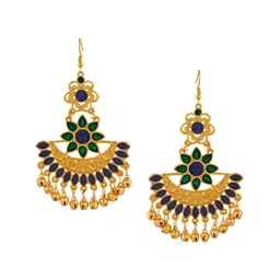 Stefan Gold-Plated Stone Studded & Beaded Floral Dangler Drop Earrings-10