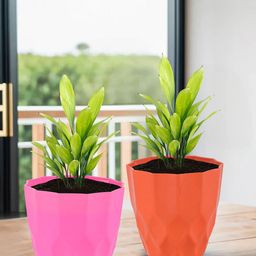 Kuber Industries Pink & Orange Colored 2 Pieces Textured Planters-27