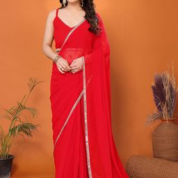 FABMORA Embellished Mirror Work Pure Georgette Saree-27