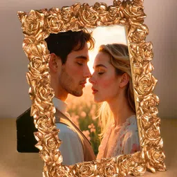 DECOR BAE Gold-Toned Self Design Wood Elegant Vintage Table Photo Frames-39