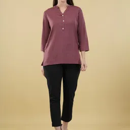 SKYTICK Women's Solid Mandarin Collar Cotton Top-picture-15
