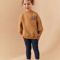 JC SPARKLE Girls Embroidered Drop Shoulders Pure Cotton Sweatshirt With Leggings-picture-48