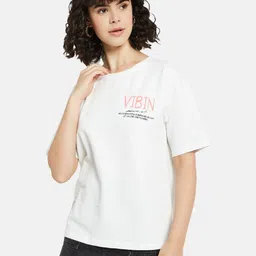METTLE Women Typography Printed Round Neck Cotton T-shirt-image-3