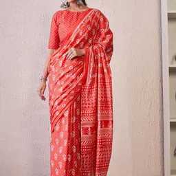 Mitera Floral Block Print Saree-picture-14