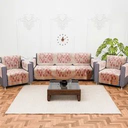 Aura Maroon & Cream-Coloured Printed Cotton Sofa Cover-image-98