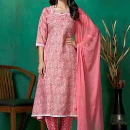 AMRUTVARSHA CREATION Paisley Printed Pure Cotton A-Line Kurta With Trouser And Dupatta-picture-12
