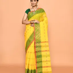 PUKU Ethnic Motifs Patchwork Pure Cotton Taant Saree-image-85