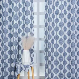 Parda Online White & Grey 2 Pieces Abstract Printed Linen Sheer Door Curtains-picture-15