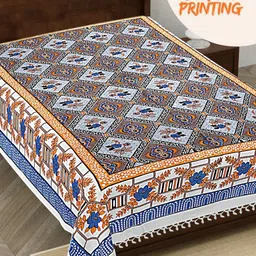 HASHCART White & Blue Geometric Printed 210 TC Single Bedsheet 2.3 m x 1.52 m-51