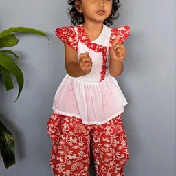 Tura Turi Girls Red Pure Cotton Kurta Sets-picture-41