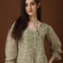 Fashion2wear Women Floral Printed Bell Sleeve Shirt Style Top-image-87