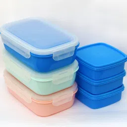 Plain Plastic Lunch Box (Set of 6) 500ml and 200ml Multiple Uses 6 Containers Lunch Box-13