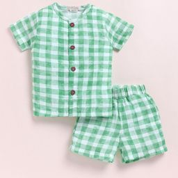 COT & CANDY Kids Checked Muslin Organic Cotton Shirt With Shorts-image-22