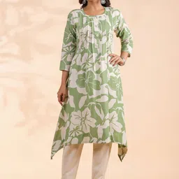 GULMEHAK Women Floral Printed Cotton A-Line Kurta with Trousers-picture-21