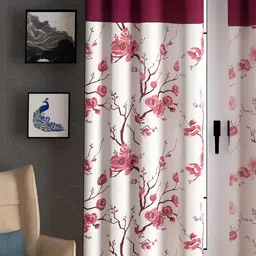 Lunar Days Maroon Floral Room Darkening Long Curtain-13