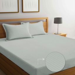 Myntra Elegant Homes Silver-Toned Striped 300 TC King Bedsheet Set 2.50 m x 2.25m-image-39