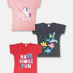Here&Now X Game Begins Girls Pack Of 3 Printed Pure Cotton T-Shirts-picture-10