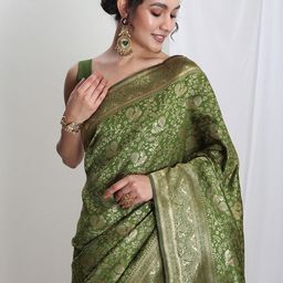 Janasya Ethnic Motifs Zari Silk Blend Banarasi Saree-picture-44