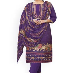 DRAVINAM Trends Floral Embroidered Thread Work Pure Cotton Unstitched Dress Material-image-24