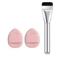 Facejewel Set Of 3 Silvery Foundation Brush & 2 Makeup Finger Puff-7