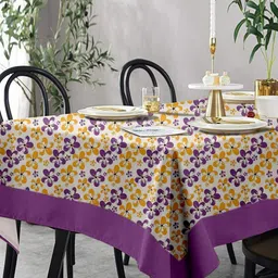Lushomes White Floral Cotton 4-Seater Table Cover-15