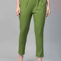 YASH GALLERY Women Green Cotton Slip-On Trousers-image-51