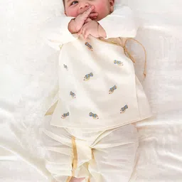 Tiber Taber Baby Boy Shiv Damru Dhoti Kurta Set-Cream-4