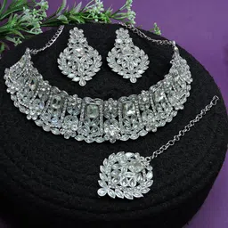 Anouk Rhodium-Plated Stones Studded & Beaded JewellerySet-image-87