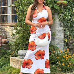 BAESD Women Floral Print Halter Neck Bodycon Dress-image-88
