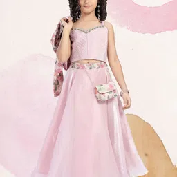 PINK LEAF Girls Thread Work Sleeveless Pure Silk Top With Palazzos-image-43