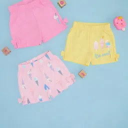 Pantaloons Baby Girls Pack Of 3 Graphic Printed Mid-Rise Hot Pants Shorts-19