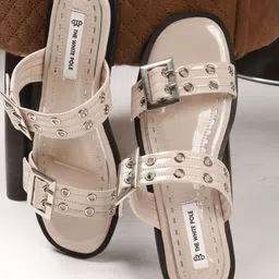 THE WHITE POLE Women Textured Open Toe Flats with Buckle-image-57