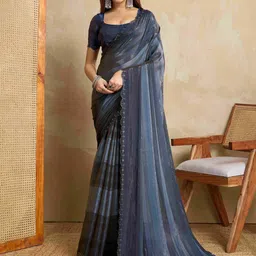 Ishin Striped Embellished Saree With Blouse-35