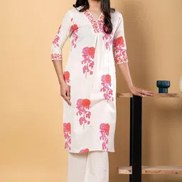 Readiprint Floral Printed V-Neck Pure Cotton Straight Kurta With Trousers-35