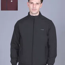 MOUNTAIN COLOURS Men Mock Collar Solid Reversible Bomber Jacket-picture-1