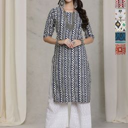 7Threads Women Ethnic Motifs Printed Sequinned Floral Crepe Kurta-image-81