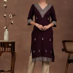 Libas Floral Zari Embroidered V Neck Straight Kurta-picture-27