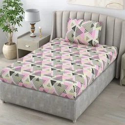 BOMBAY DYEING Peach-Coloured & Black Floral 144 TC Single Bedsheet with 1 Pillow Covers-image-27