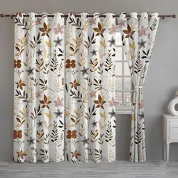 ANA Coffee Brown & White 3 Pieces Floral Printed Room Darkening Cotton Long Door Curtain-picture-22
