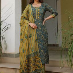 all about you Women Floral Printed Regular Kurta with Trousers & With Dupatta-40