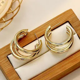 Celestique Contemporary Shaped Half Hoop Earrings-20