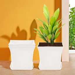 Kuber Industries 3-Pcs White Premium Flower Pots for Garden withBottomPlates-28