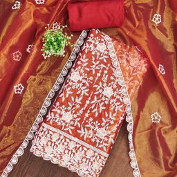 KALINI Ethnic Motifs Embroidered Organza Unstitched Dress Material-image-83