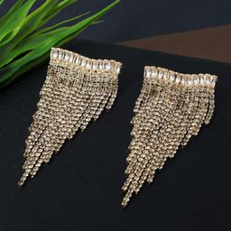 DressBerry Gold Plated Rhinestone Studded Contemporary Drop Earring-34
