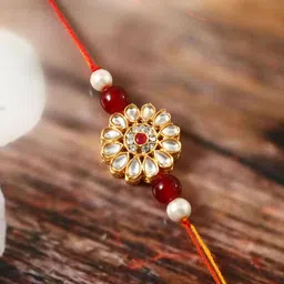 Jewar Mandi Kundan Studded & Beaded Thread Rakhi-image-52