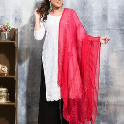 swatika Floral Embroidered Thread Work Chiffon Dupatta-12